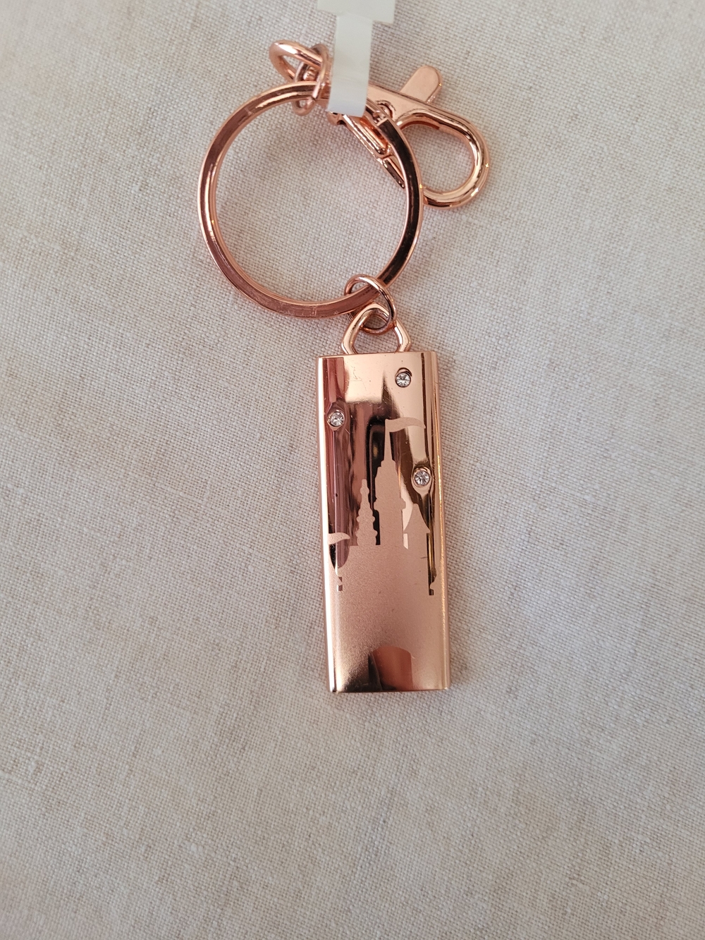 Disney Rose Gold Rectangle Keychain with Crystal Accents